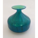 Mdina : a Maltese glass squat bottle shaped Blue and green stripped Ming Style vase, signed under. 5