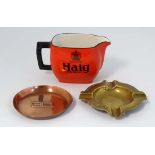 Advertising : A brass Clanroy Whiskey ash tray, a Haig Scotch Whiskey water jug together with a