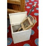 Lloyd loom linen basket with tennis racquets etc  CONDITION: Please Note -  we do not make reference