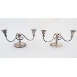 A pair of silver plate candleabra on oval fluted vases . Each approx 6" high  CONDITION: Please Note