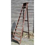 Garden and Agricultural : an old painted set of fruit picking Step Ladders , having the typical