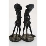 A pair of French novelty spelter  figural candlesticks c.1880. approx 11 1/2"  CONDITION: Please