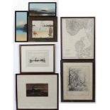 Collection of assorted prints and watercolours to include
2 gouaches by Frank Holme,  Williams pen