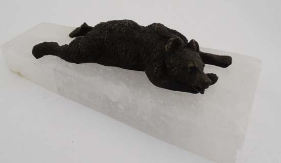 A patinated bronze figure of a recumbent bear upon a rock crystal base. 9" long  CONDITION: Please - Image 3 of 7