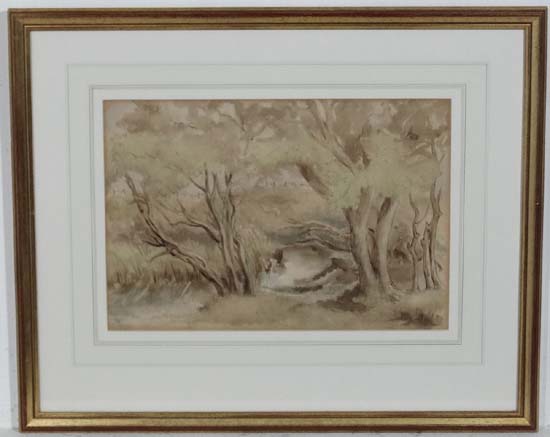 Frank W Francis Carter (1870-1933),
Pen ink and wash on Whatman like paper,
Stream winding through