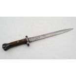 Boer War : A P1888 MKII Lee Metford Rifle bayonet by Wilkinson London, the 11 7/8" double fullered