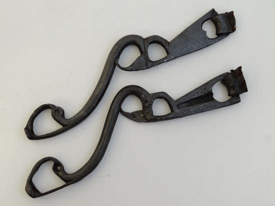 Equestrian: A pair of 17thC shanks from a wrought iron curb bit.  8 1/4'' long.  CONDITION: Please - Image 2 of 2