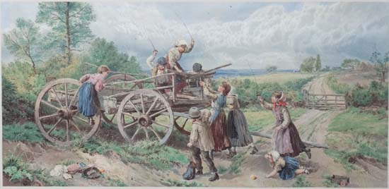 After Miles Birkett-Foster XIX
A pair of coloured lithographs
Children playing on a farm cart and - Image 3 of 7