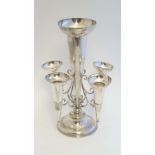 A late 19thC / early 20thC silver plate epergne / table centre piece the central trumpet shaped