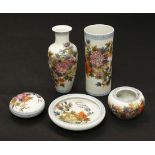 A collection of 5 Oriental ceramics, decorated in polychrome with flowering chrysanthemum boughs and