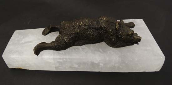 A patinated bronze figure of a recumbent bear upon a rock crystal base. 9" long  CONDITION: Please - Image 5 of 7