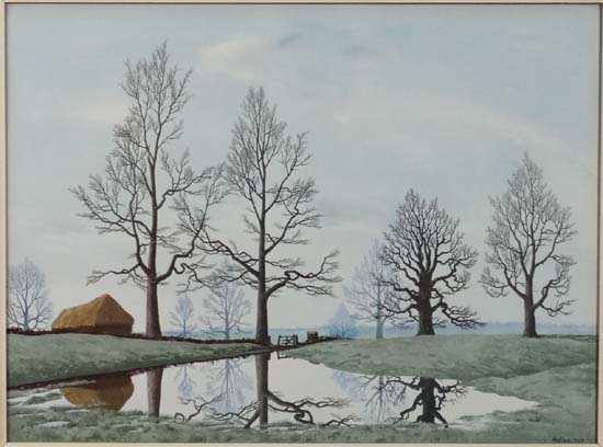 After Tristam Paul Hillier (1905-1983)
Coloured print 
' Flooded Meadow ' 
Titled verso
171/2 x 23 - Image 2 of 4