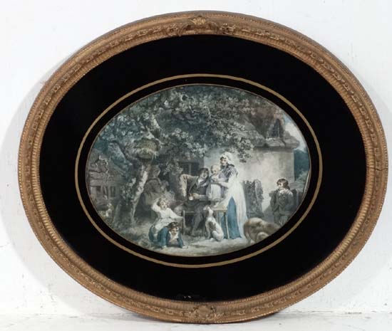 After George Morland (1763-1804)
Coloured Mezzotint ovals circa 1800 with Verre eglomise mount and - Image 5 of 5