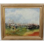 David James (c.1944) follower of Turner,
Oil on canvas board,
Venice from the Giudecca,
Signed lower