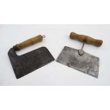 Kitchenalia : 2 herb choppers - one ash handled the other beech and one marked Warranted steel