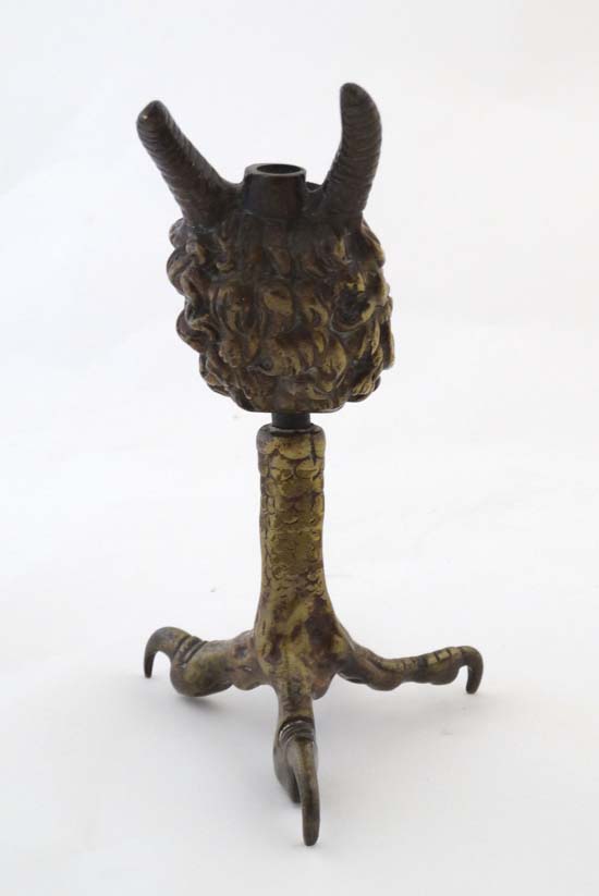 A 19thC classical bronze formed as a pedestal oil lamp in the 17thC style , a satyr head upon a - Image 4 of 6