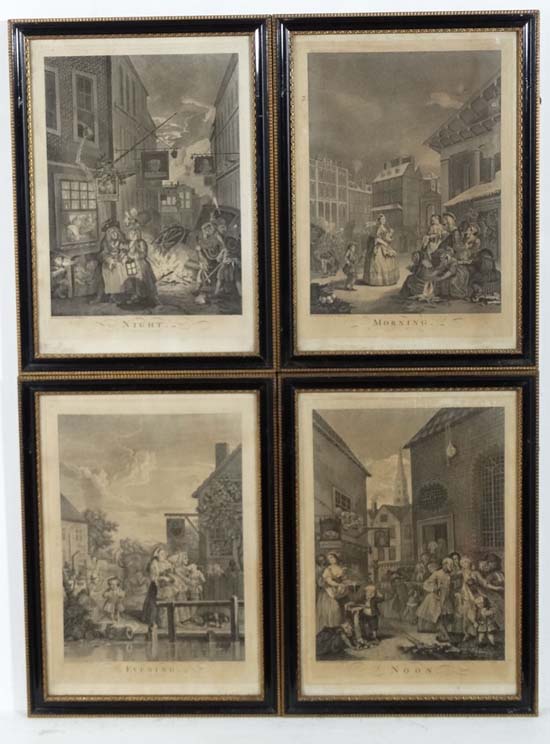 After William Hogarth (1697-1764) 
Set of Four Engravings circa 1738
Known as ' Four Times of the