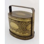 A c.1900 Japanese Jikiro / food container with gilt lacquered and fruiting vine decoration. 15" wide