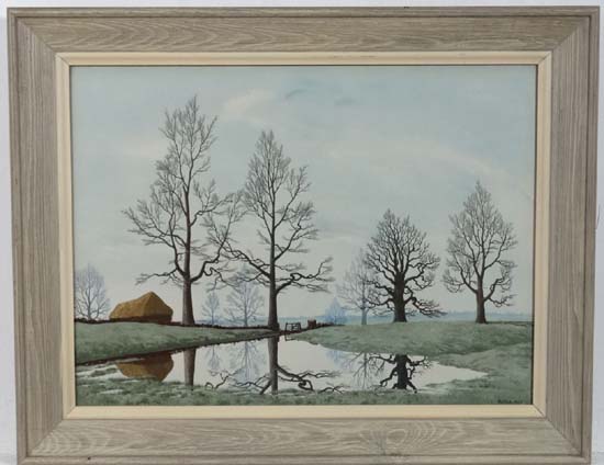 After Tristam Paul Hillier (1905-1983)
Coloured print 
' Flooded Meadow ' 
Titled verso
171/2 x 23