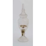 A Victorian style small pedestal Brandy dispenser with facet cut lid and brass tap 13
 3/4" high