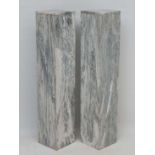 A pair of 20thC contemporary grey veined marble squared plinths with removable squared tops, each