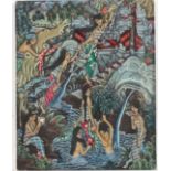 Nepal / Tibet Buddhist Thangka
Painting on cotton
Figure and attendants bathing in a holy ruined