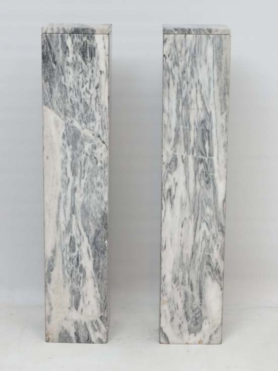 A pair of 20thC contemporary grey veined marble squared plinths with removable squared tops, each - Image 3 of 3