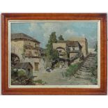 Indistinctly signed early / mid XX Italian School,
Oil on canvas,
Village farm with figures etc.