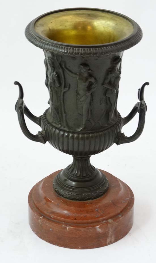 Claude Michel Clodion (1738-1814), A pair of Patinated bronze campana urns depicting classical - Image 2 of 6