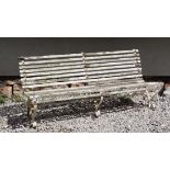 Garden and Architectural : an old white painted slatted Garden Bench  ( longer than the regular)