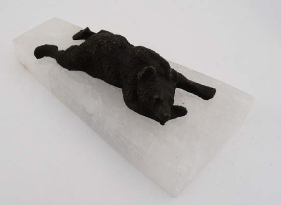 A patinated bronze figure of a recumbent bear upon a rock crystal base. 9" long  CONDITION: Please - Image 4 of 7