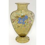 A late 19thC large glass vase with enamelled decoration. Possibly Moser. 13" high CONDITION: