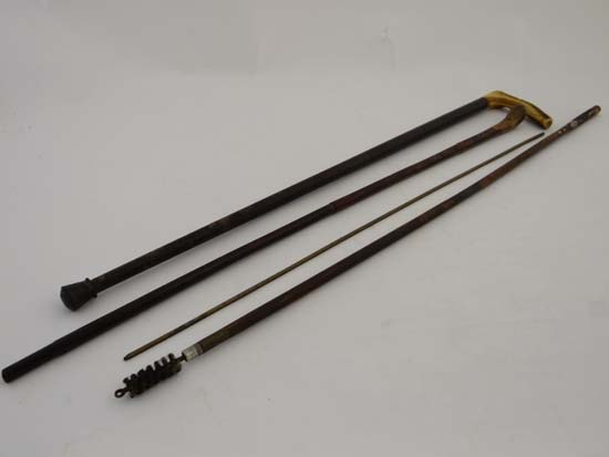 A brass beer barrel measure, Antler handled walking stick, bamboo walking stick and a Parker Hale - Image 3 of 3