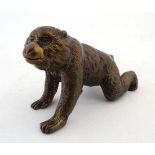 A Japanese Meji bronze figure of a monkey / macaque  signed under. approx 4" long  CONDITION: Please