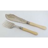 Victorian silver plated fish servers by Levesley Brothers with ivory handles and  silver collars