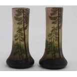 Legras Art glass : An Art Nouveau enamelled and Cameo glass pair of signed vases by Legras ( 1864-