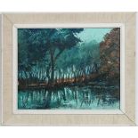 E M Holman XX,
Pallet Knife oil on board,
' The Pond ',
Signed lower left and with titled artist's