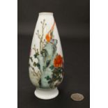 A small early 20thC Chinese famille rose vase, decorated in polychrome enamels with a bird on a rock