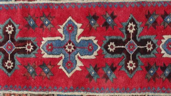 Rug / Carpet : a  Caucasion Runner with Latch-Hook  design and 8 pointed star decoration , with - Image 5 of 6
