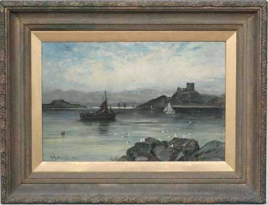 W Ballingal XIX - XX Scottish School,
Oil on board,
Coastal view at Dunollie Castle , Oban,