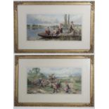 After Miles Birkett-Foster XIX
A pair of coloured lithographs
Children playing on a farm cart and