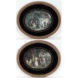 After George Morland (1763-1804)
Coloured Mezzotint ovals circa 1800 with Verre eglomise mount and