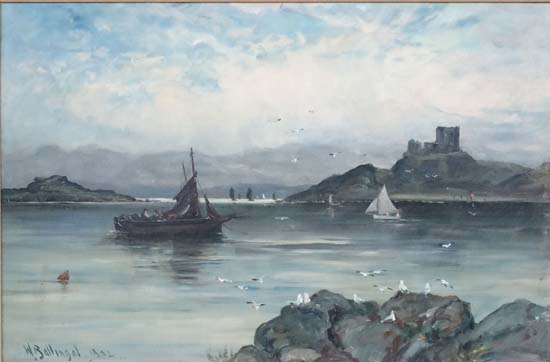 W Ballingal XIX - XX Scottish School,
Oil on board,
Coastal view at Dunollie Castle , Oban, - Image 3 of 5