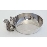 A silver plate dish with squirrel formed handle by Viners of Sheffield. Approx 4" diameter