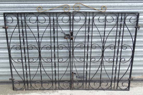 Garden and Architectural : a pair of painted wrought iron garden gates, each approximately 29 1/4