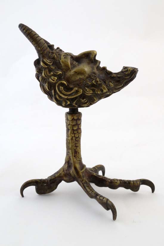 A 19thC classical bronze formed as a pedestal oil lamp in the 17thC style , a satyr head upon a - Image 6 of 6