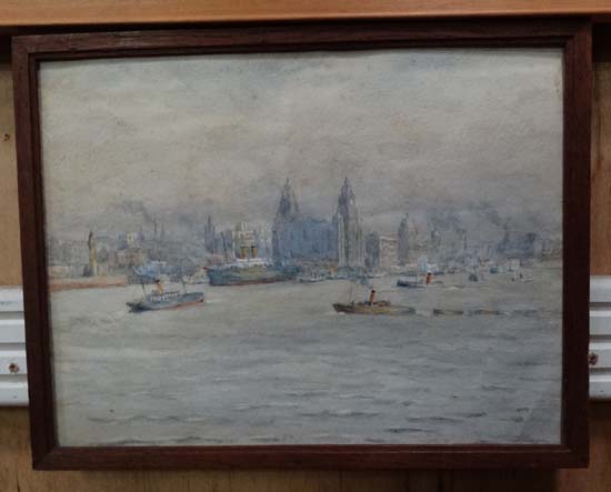 SAA 1927
Watercolour
' River Mersey' Liverpool 1927 showing the Liver Building and Ocean Liner