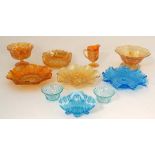 Carnival Glass : 9 assorted items of carnival glass to include bowl, jug, dishes etc. (9) CONDITION: