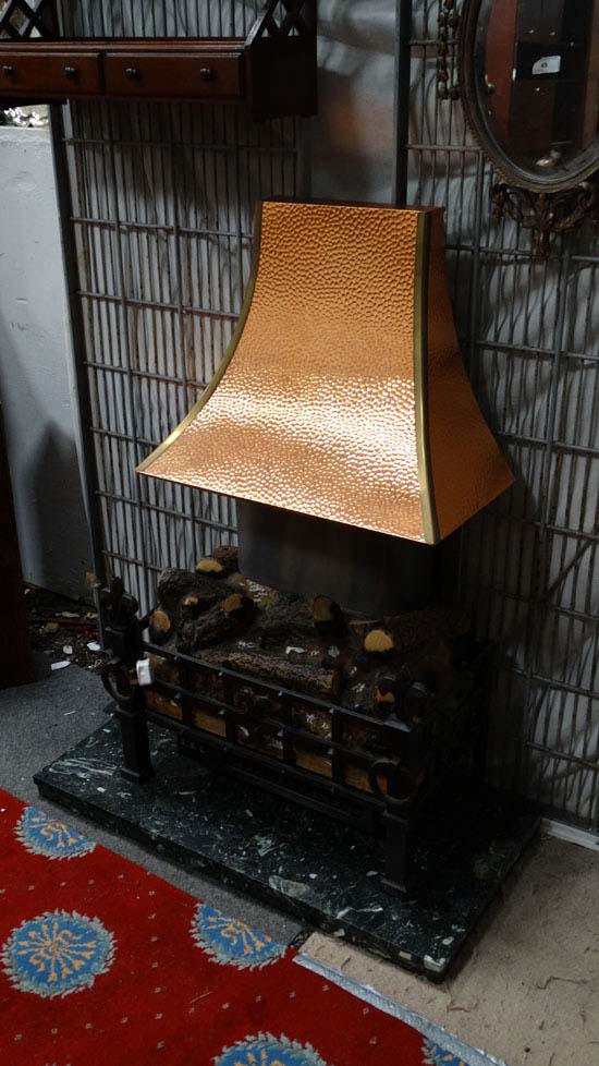 Electric fire with marble like base and copper hood  CONDITION: Please Note -  we do not make