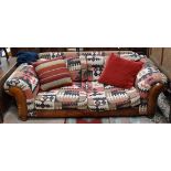 A pair of Contemporary large 2 seat kilim covered Chesterfield sofas . Approx 94" wide  CONDITION: